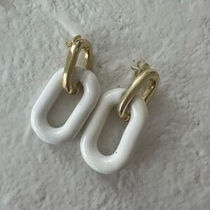 Gold and White Link Earrings